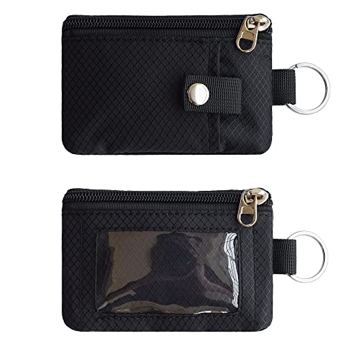CHENSPRX Minimalist RFID Blocking Small Wallet with ID Window,WaterResistant Zip Id Case Wallet with Lanyard Keychain for Cards,Cash,Travel,Women,Men - color: Black