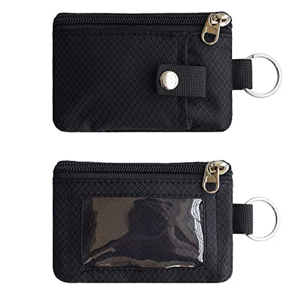 CHENSPRX Minimalist RFID Blocking Small Wallet with ID Window,WaterResistant Zip Id Case Wallet with Lanyard Keychain for Cards,Cash,Travel,Women,Men - color: Black