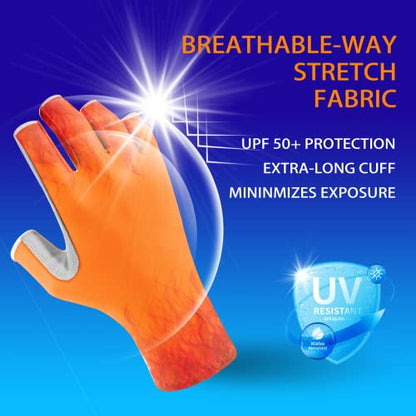 EDSRDUX UPF 50+ Fishing Gloves for Men Women, Long Cuff Fingerless Sun Gloves, Breathable Kayaking Sailing Sunscreen Gloves - color: Red Fire, size: Large