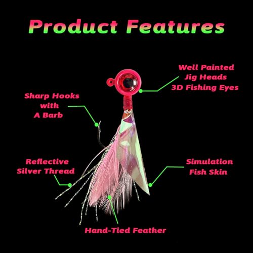 Crappie Jigs - Hand-Tied Jig Heads With Rainbow Skin Feather, Fishing Lures Kit for Bass, Walleye, Panfish, Sunfish - 1/32oz, 1/16oz, 1/8oz - color: 10pcs-1/16oz
