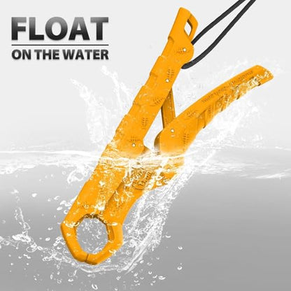 SNAIL TRAIL 9'' Floating Fish Gripper, Fishing Grabber | Catfish Mouth Pliers, Caught Bass Holder, Digital Scale Hook Clamp, Saltwater Lip Grip Tool with Lanyard, Gifts for Men - color: Yellow