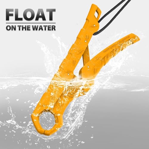 SNAIL TRAIL 7.5'' Floating Fish Gripper, Fishing Grabber | Catfish Mouth Pliers, Caught Bass Holder, Fish Scale Hook Clamp, Saltwater Lip Grip Tool with Lanyard, Gifts for Men - color: Yellow