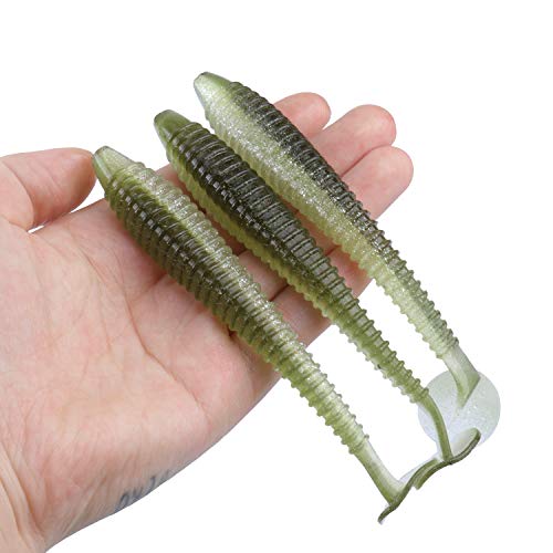 Paddle Tail Swimbaits 100/80/50PCS, 5/4/3/2 inch Soft Fishing Lures Bulk Pack – Durable Lifelike Action Lures for Bass, Trout, Crappie – Freshwater & Saltwater Fishing Gifts - color: Light Green, size: 5in, 50pcs