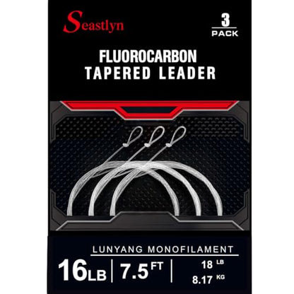 3-Pack Fluorocarbon Fishing Line Pre-Tied Loop Fly Fishing Tapered Leader 7.5FT 9FT 12FT 0X 1X 2X 3X 4X 5X 6X 7X 8-26LB - size: 7.5FT-16lb