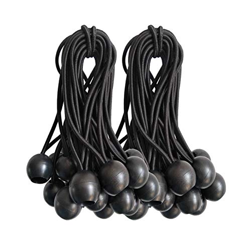 Ball Bungee Cords, 50 Packs, 6Inch Black Tie Down Cords for Tarp, Canopy Shelter, Wall Pipe, UV Resistant - size: 6 Inch