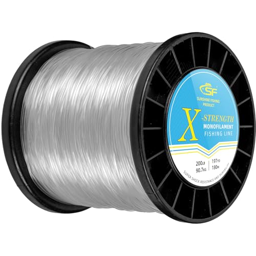 SF Monofilament Fishing Line Premium Spool X-Strong Mono Nylon Material Leader Line for Saltwater Freshwater 8/10/12/15/20/25/30/40/50/60/80/100LB - color: Clear, size: 200LB/0.065in/197Yds