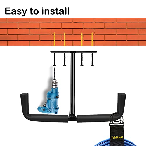 4 Set Overhead Garage Storage Rack, Heavy Duty Overhead Storage Double Hook, Ceiling Mount Hanger Safe Racks Hooks, Hanging for Lumber Ladder Storage & Other Bulky Items (Pack of 4 - Black) - size: Width 16.5in/42cm 4 pack
