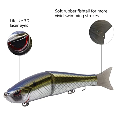 Bassdash SwimShad Glide Baits Jointed Swimbait Bass Pike Salmon Trout Muskie Fishing Lure - color: Blue Gold, size: 4.5in/0.65oz