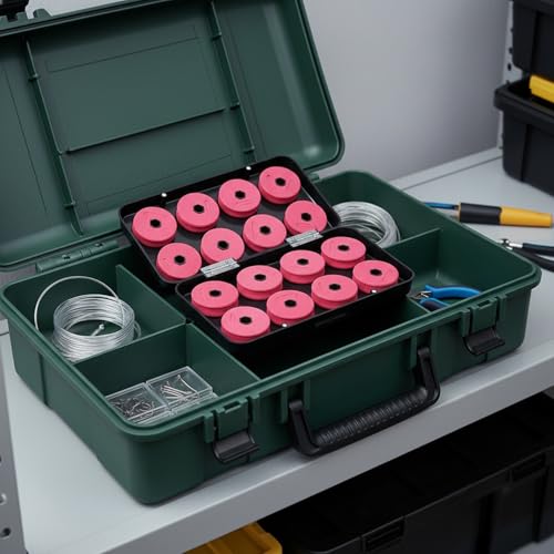 Red PP Plastic Fishing Line Spool Organizer Box for Tackle Storage - Keeps Braided, Fluoro & Mono Spools Secure (1 Pack) - size: 7.87 x 4.33 x 1.38 in