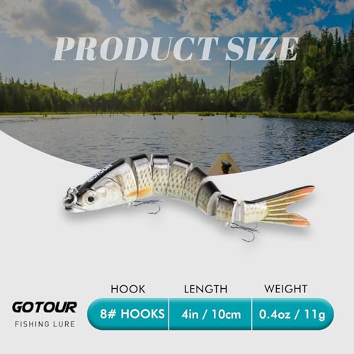 GOTOUR Jointed Swimbaits, Easy Catch Fishing Lures for Bass Trout Crappie | Wiggling Vibrating Rattling Gurgling for More Bites, Heavy-Duty Dyneema Fiber, Slow Sinking, Fresh & Saltwater Fishing Baits - color: A1-4"-0.4oz