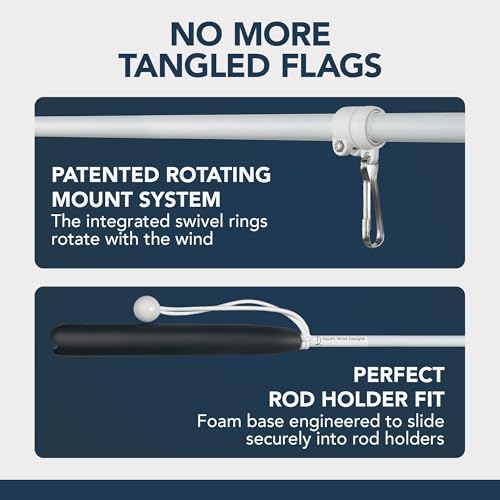 South Wind Designs Boat Rod Holder Flag Pole with Rotating Mounts - Premium Flagpole Kit with Swivel Mounts for Rocket Launcher & Fishing Boats, Fiberglass Rod, EVA Foam Base, 4th of July Decor - style: No Flag