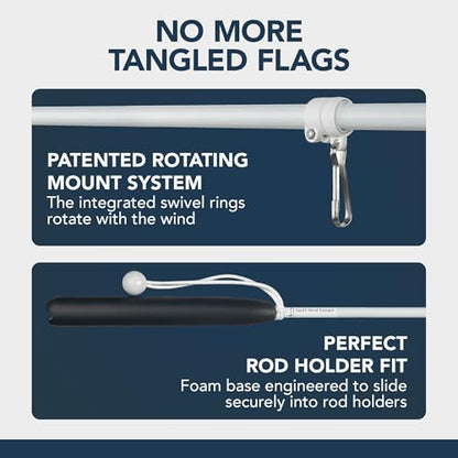 South Wind Designs Boat Rod Holder Flag Pole with Rotating Mounts - Premium Flagpole Kit with Swivel Mounts for Rocket Launcher & Fishing Boats, Fiberglass Rod, EVA Foam Base, 4th of July Decor - style: No Flag