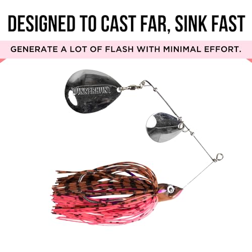 Lunkerhunt Spinner Baits for Bass Fishing with Skirt Jig | Double Willow Leaf Metal Blade Spinning Fishing Lure Bait Emits High Vibration Attracts and Cast Big Fish | Effective Swim Bass Jigs Plastic - color: Moss