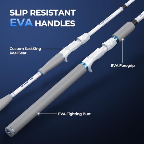 KastKing Centron Lite Travel Fishing Rods, Portable 4/5 Piece Spinning & Casting Rods, Extra Twin-Tip, IM6 Graphite Blanks, Stainless Steel Guides W/Ceramic Rings, Split or Full Rear EVA Handle - size: 7'6"- MH- MF(5 Pcs+ Extra Tip), style: Casting