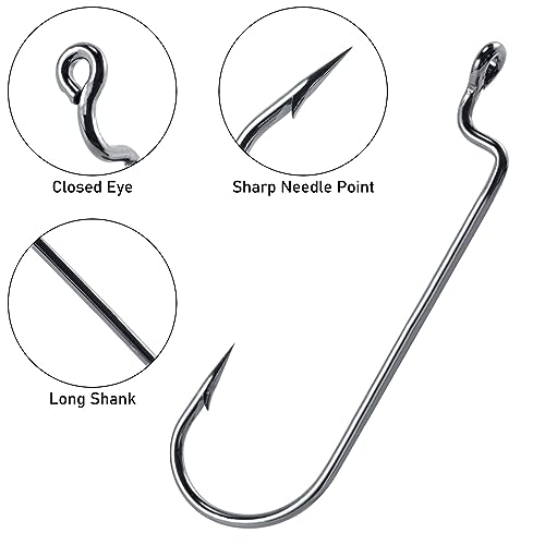 Dr.Fish 100 Pack Round Bend Worm Hooks, Freshwater Bass Fishing EWG Hooks, Carolina Rig/Texas Rig - size: #4/0-100Pack