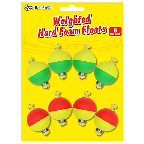 XFISHMAN Weighted-Bobbers-for-Fishing-Floats-Bouy Slip Bobber Fishing Corks Kit Crappie Bluegills Panfish Catfish Hand Made Foam Float 1 Inch 2 in 8-12 Pack - color: Round 8 Pack, size: 1"