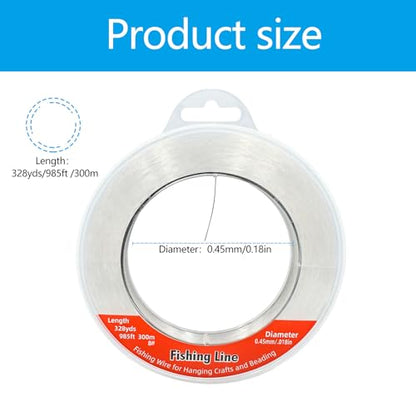 Nylon Fishing Line, 0.45mm 985ft,Strong Clear Invisible Hanging Wire for Crafts Beading, Decorative Pictures, Stringing Lights - size: 0.45mm-.018inch-985ft