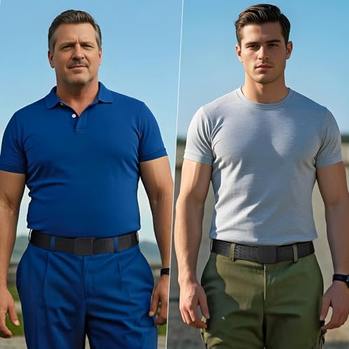 JASGOOD 2 Pack Nylon Web Belt Outdoor Military Men’s Metal Free Belt with TSA Plastic Buckle - color: C-black+black, size: Fits Pant Up To 54"