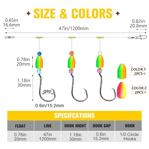 Dovesun 10PCS/4PCS Pompano Rigs for Surf Fishing Unique T-Knot Strong Pre-Rigged Surf Fishing Rigs with Three Circle Hooks Saltwater Pompano Floats - color: 4PCS