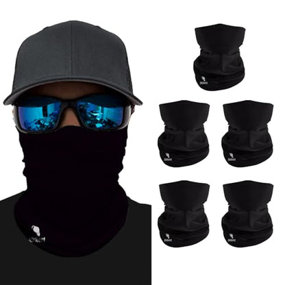 Breathable Neck Gaiter UPF 30+ Sun Protection Face Mask for Men & Women - color: 5pcs-solidblack