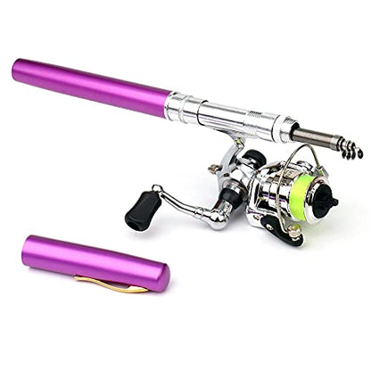 Lixada Fishing Rod Reel Combo Mini Pen Fishing Pole Kit Telescopic Fishing Rod Spinning Reel Combo Kit - color: Purple, size: 1.6 m