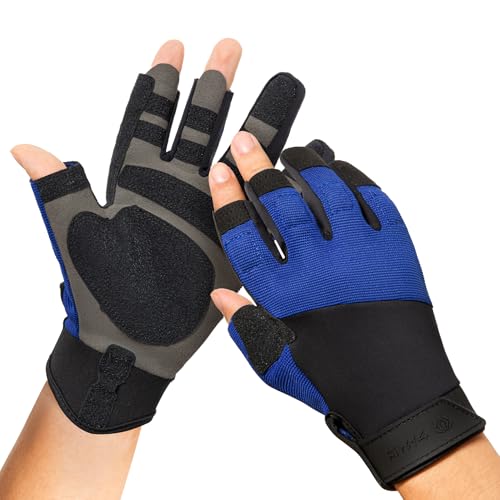 FitsT4 Sports Sailing Gloves Padded Palm Glove 3 Finger Water Resistant Moisture Wicking - color: blue, size: Large