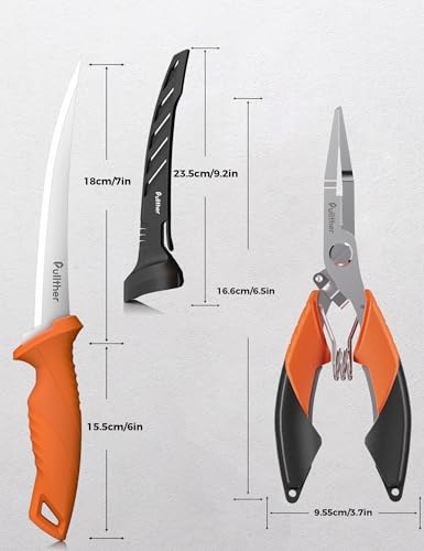 2PC Fishing Tool Kit - 7" Fillet Knife,Fishing Pliers,Multitool Hook Remover Fishing Pliers,Fishing Gear for Saltwater - color: 6.5"Fishing Pliers Orange