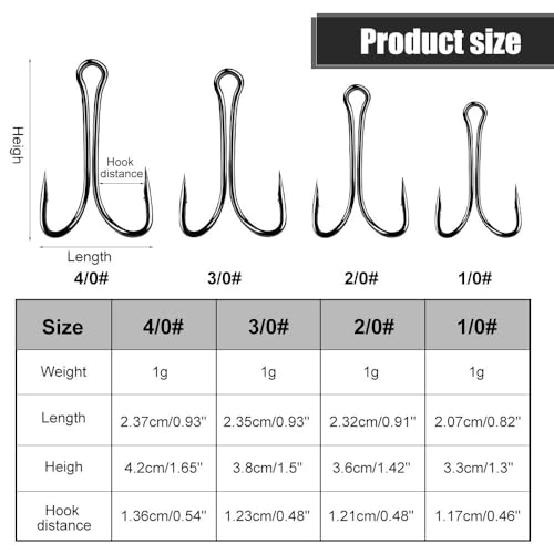 Weedless Double Fishing Hooks, 50PCS 1/0 2/0 3/0 4/0 Bass Hooks, Sharp High Carbon Steel Barbed Hook for Freshwater Saltwater Fishing Lures - size: 2/0#
