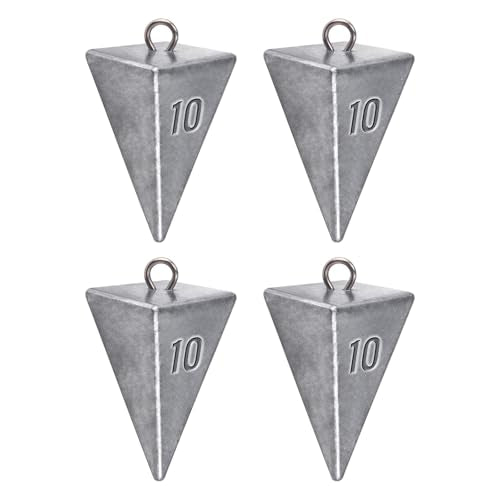 Alwonder Pyramid Sinkers Lead Fishing Weights for Surf Pompano Catfishing | Pyramid Weights 1oz-2LB Saltwater Freshwater Fishing Sinkers No-Roll Triangle Inshore Ocean Beach Casting Bottom Pier Fishing - size: 10oz-4 Pack