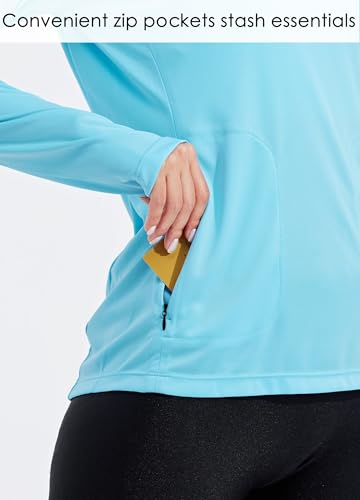 Willit Women's UPF 50+ Sun Protection Hoodie - Breathable Mesh Face Cover & Cooling Fishing Shirt with Pockets - color: Blue, size: XX-Large