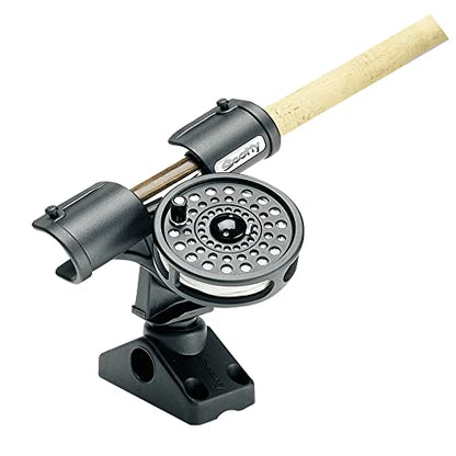 Scotty #265 Fly Rod Holder w/ #241 Side Deck Mount, Black, Small | Fishing Accessory, Fly Fishing, Heavy-Duty Nylon, 360 Degree Rotation