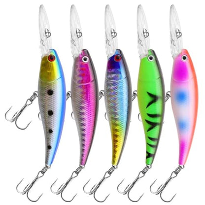 5pcs 3D Minnow Bass Fishing Lures Crankbaits, Fishing Hard Baits Swimbaits Topwater Lures for Trout Bass Perch Fishing