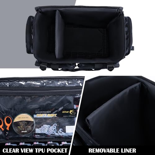 Goture Large Tackle Bag,Store Up to 8PCS 3700 Plus 4PCS 3600 Tackle Trays(Not Included),Water Resistant Saltwater Gear Storage Big Fishing Bag with EVA Bottom,Gifts for Men(21.65"x11.8"x15.16") - color: A1 Camo 2 Extra Large Without Trays