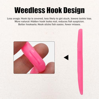 Worms for Bass Fishing FS/RE-04 | Salted Soft Plastic Fishing Lures ,with Hook Slot,Saltwater Freshwater Bass Baits - color: Mixed Color-40pcs