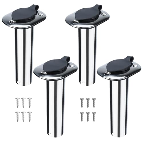 NovelBee 4pcs Boat Fishing Rod Holders,Stainless Steel Fishing Rod Rack Flush Mount withCap,Liner,Gasket (90 Degree Rod Holder)