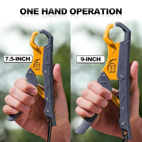 SNAIL TRAIL 7.5'' Floating Fish Gripper, Fishing Grabber | Catfish Mouth Pliers, Caught Bass Holder, Fish Scale Hook Clamp, Saltwater Lip Grip Tool with Lanyard, Gifts for Men - color: Gray-yellow