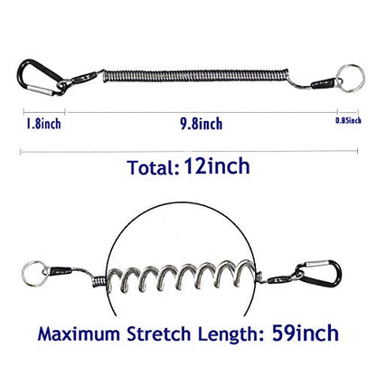 Fishing Lanyard Heavy Duty Retractable Coiled Tether with Carabiner for Pliers, Boating, Tools - color: 12pcs+multicolor