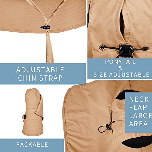 Sun Hat for Men Women with Neck Flap,UPF 50+ UV Protective Hiking Fishing Hats,Wide Brim Sun Hat for Women&Men - color: 1pack-khaki