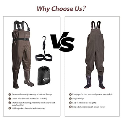 Chest Waders with Boots for Men & Women, Nylon/PVC Lightweight Fishing Wader with Boots Hanger - color: Brown, size: M7/W9