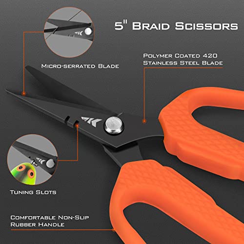 KastKing Cutthroat 7.5-inch Braid Scissors and Pliers Set - Saltwater Resistant Fishing Gear, Line Cutter, Hook Remover, Fishing Tool Set, Gift for Men - style: A: Split Ring Plier and Scissor - Orange