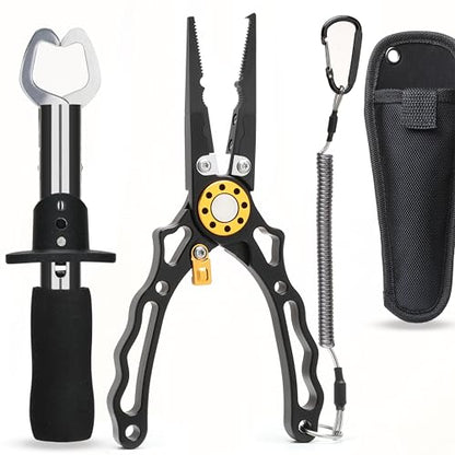 7.5 Inch Fishing Pliers and Gripper, Cuts Braided and Fluorocarbon Lines, Hook Remover, Split Ring Multifunctional Fishing Pliers for Ocean Fishing, Fly Fishing, Ice Fishing Tool, Gift for Fishermen