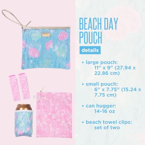 Lilly Pulitzer Water Resistant Vinyl Beach Day Pouch, Zipper Bag Includes Drink Hugger, Small Pouch, and Towel Clips - color: Shelden