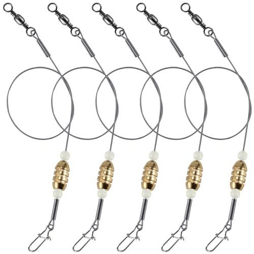 Dr.Fish 15 Pack Carolina Ready Rigs 10'' for Bass Fishing, Freshwater Fishing Wire Leader Line Pre-Rigged Bullet Sinker Swivels - color: Brass Weights, size: 1/4oz-15 Pack