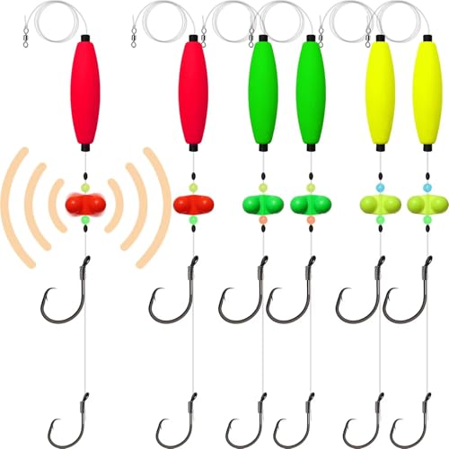 Dovesun Pre-Tied Catfish Rig System, 23 Inch 55LB Santee Cooper Catfish Float Rig with Adjustable EVA Slip Float and High Carbon Circle Hooks 5/0 6/0 8/0, Ready-to-Fish for River and Bank Fishing - color: Cigar Float-5/0+8/0Hook * 6PCS