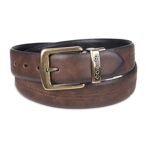 Columbia Men's 2-in-1 Reversible Casual Leather Belt – Versatile Everyday Style, Dual-sided Strap - color: Brown/Black Stretch, size: 2X (46-48)