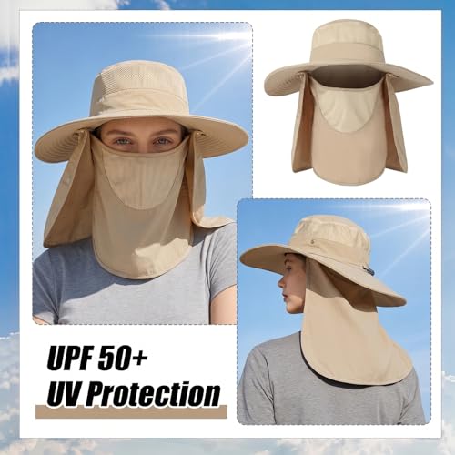 4 Pack Sun Hats for Men Women UPF 50+ Wide Brim Fishing Bucket Hat Summer Outdoor UV Protection Adjustable Neck Flap - color: Light Gray, Gray, Black, Khaki