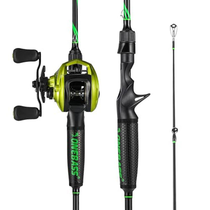 One Bass Fishing Rod Reel Combos, Spinning & Casting Combo, Graphite 2Pc Blanks, Stainless-Steel Guides, Super Polymer Handle - color: Casting Combo-Left Handed, size: 6'0"