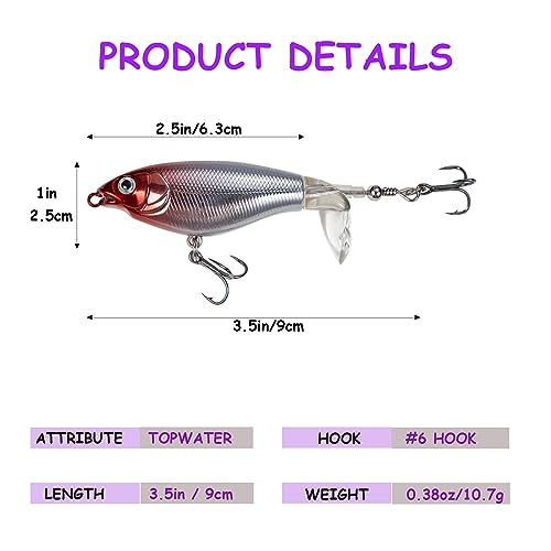 Top Water Fishing Lures 4PCS Fishing Lure for Bass Trout Pike Perch, Floating Bass Bait with Propeller Tail,Topwater Lure for Freshwater Saltwater