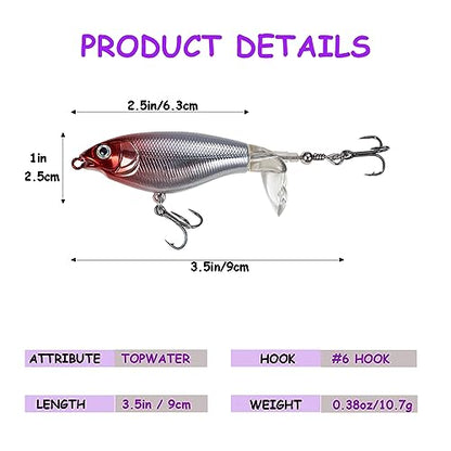 Top Water Fishing Lures 4PCS Fishing Lure for Bass Trout Pike Perch, Floating Bass Bait with Propeller Tail,Topwater Lure for Freshwater Saltwater