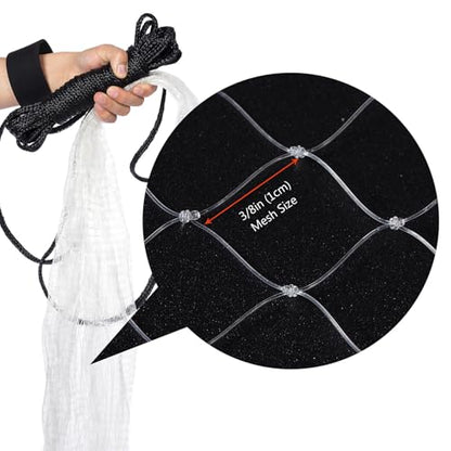 BASSDASH American Saltwater Fishing Cast Net 3/8 1/4-Inch Mesh 4ft 6ft 8ft Radius, 1-Pound Per Foot, for Bait Fish with Utility Bucket Casting - size: 6 Ft, style: 3/8 Mesh